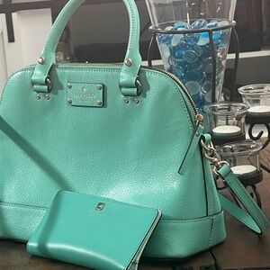 Like new Kate Spade Turquoise Leather Handbag plus free matching wallet